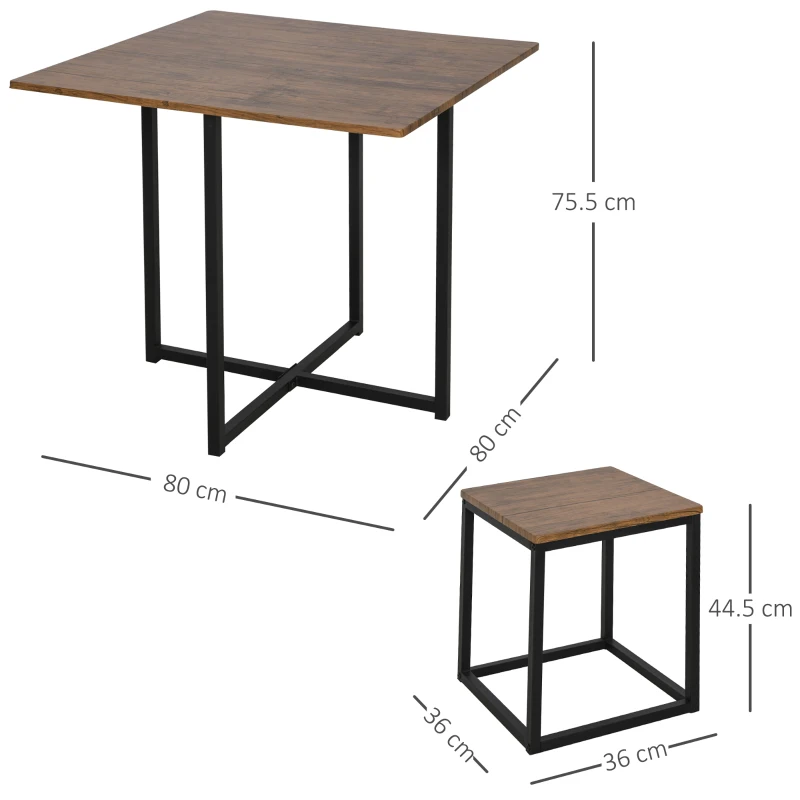 HOMCOM Set 5 Pezzi Sedie Tavolo Sala da Pranzo Moderne in Stile Industriale, Legno e Metallo, Nero e Color Legno
