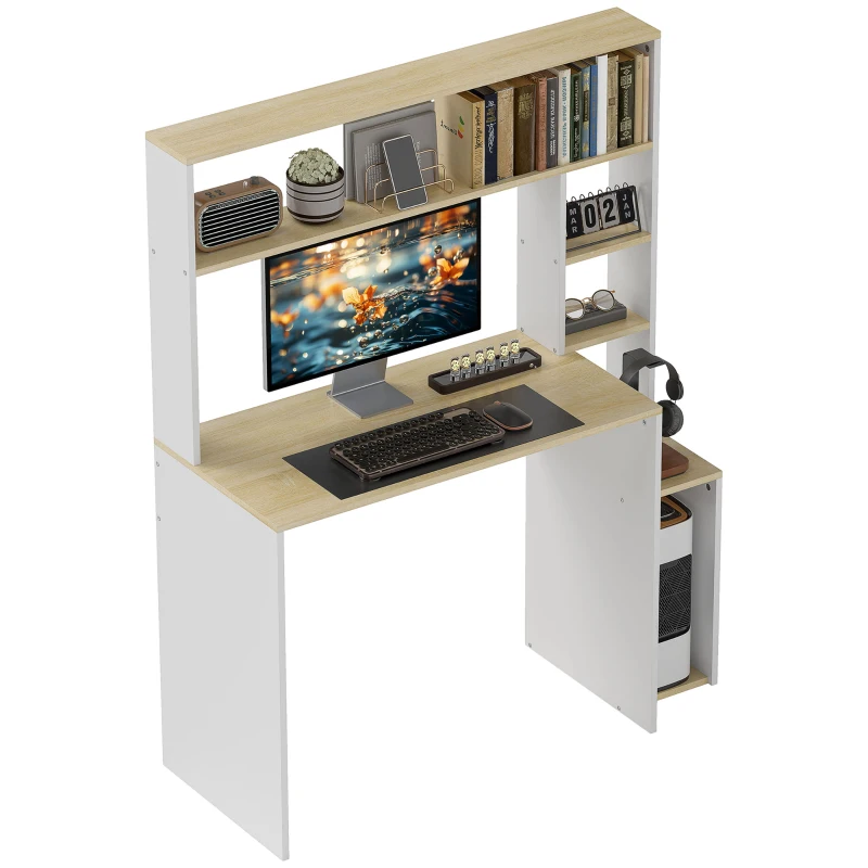 HOMCOM Computerbureau, Bureau met Open Rekken en Planken, van Staal, Lichtbruin+Wit