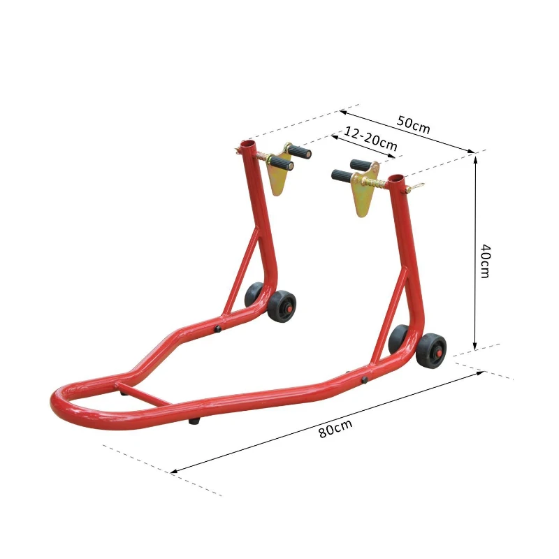 HOMCOM Cavalete Universal tipo Suporte Dianteiro de Mota Portátil e Móvel – Cor Vermelho – Aço – 80x50x40 cm