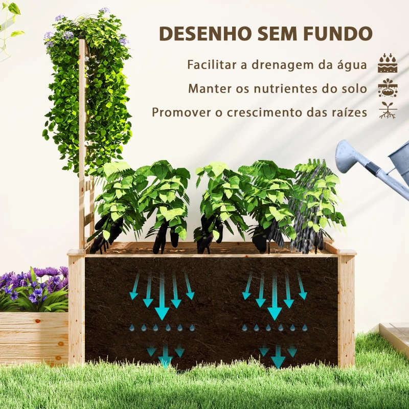 Outsunny Floreira Exterior de Madeira com Treliça para Plantas Trepadoras e 2 Caixas de Cultivo  222x63x132 cm Madeira