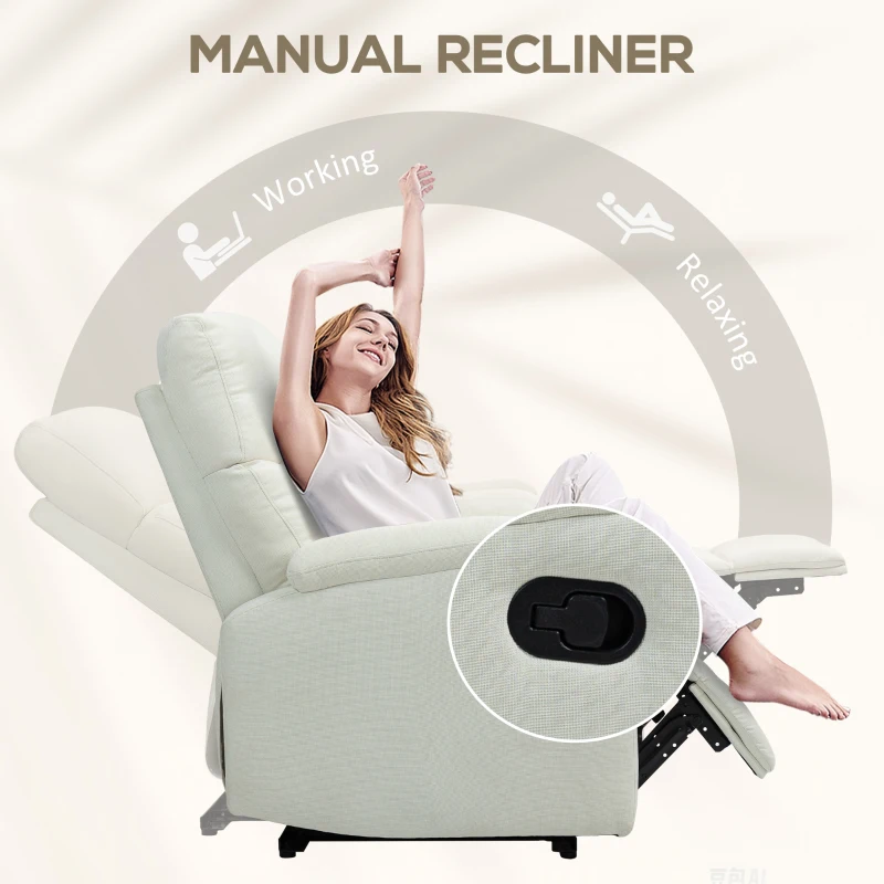 HOMCOM Fotoliu Recliner din In cu Suport Reglabil pentru Picioare, 69x91,5x103 cm, Alb crem