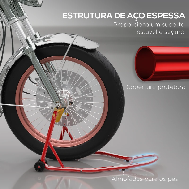 HOMCOM Cavalete Universal tipo Suporte Dianteiro de Mota Portátil e Móvel – Cor Vermelho – Aço – 80x50x40 cm