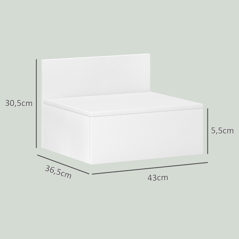 HOMCOM Conjunto de 2 Mesas de Cabeceira Flutuante Conjunto de 2 Mesas de Cabeceira de Parede com Gaveta 43x36,5x30,5 cm Branco