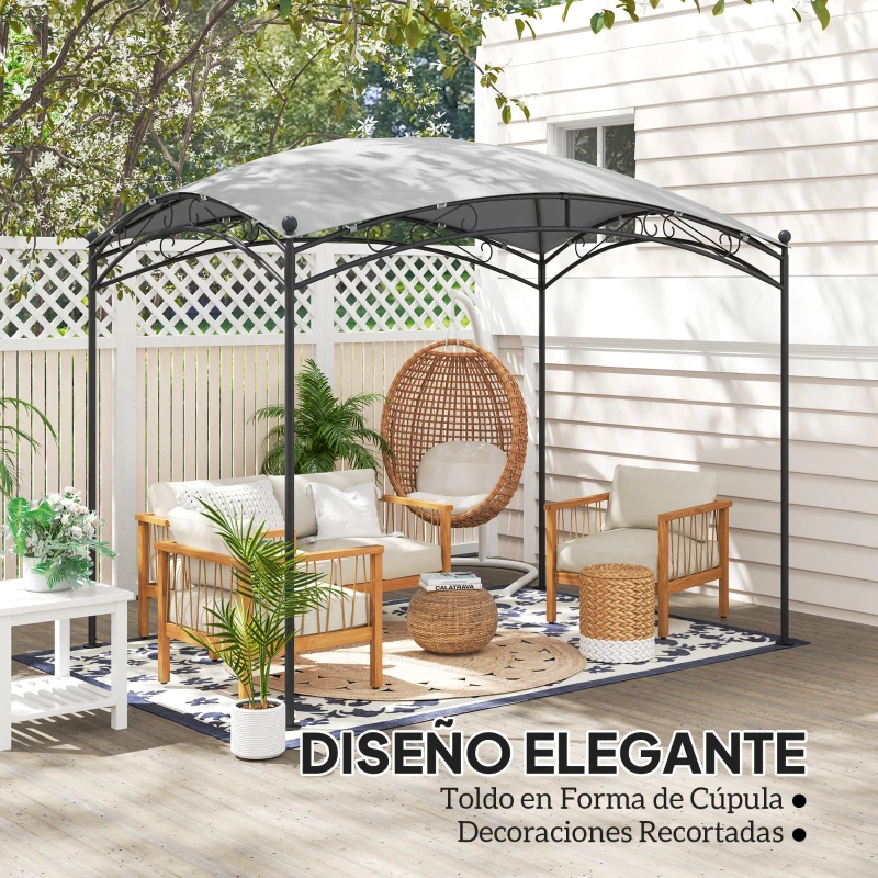 Outsunny Cenador para Jardín con Techo Resistente Cúpula Elegante y Estructura Metálica con Estacas 290x194,5x256 cm Gris