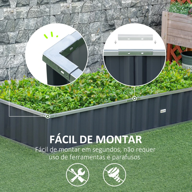 Outsunny Caixa de Plantio de Aço Inclui Luvas Caixa de Plantio Retangular para Cultivos de Plantas e Flores para Terraço Balcão Exterior 174x90x30 cm Cinza