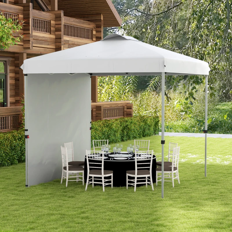 Outsunny Tenda Dobrável 247x247x268 cm  Tenda de Jardim com 1 Parede Lateral Altura Ajustável para Campismo Festas Branco