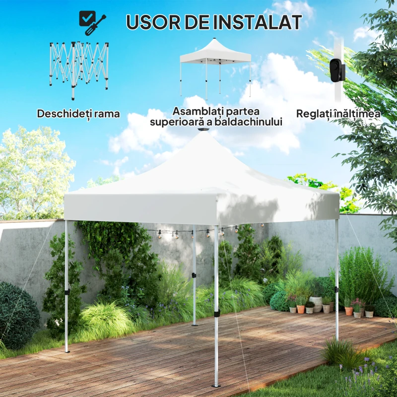 Outsunny Pavilion Pliabil cu Lumina LED, Geanta de Transport si inaltime Reglabila, 300x300x340 cm, Alb