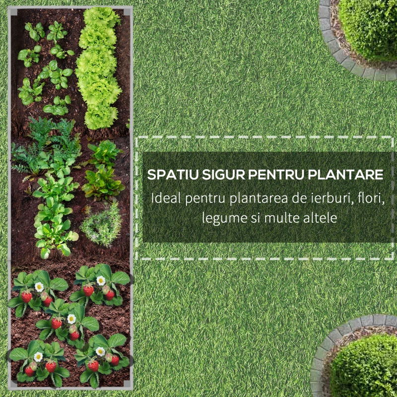 Outsunny Strat Înălțat de Grădină cu Roți, Frână și Strat din Nețesut cu Orificii de Drenaj, 96x30.6x30 cm, Gri Deschis