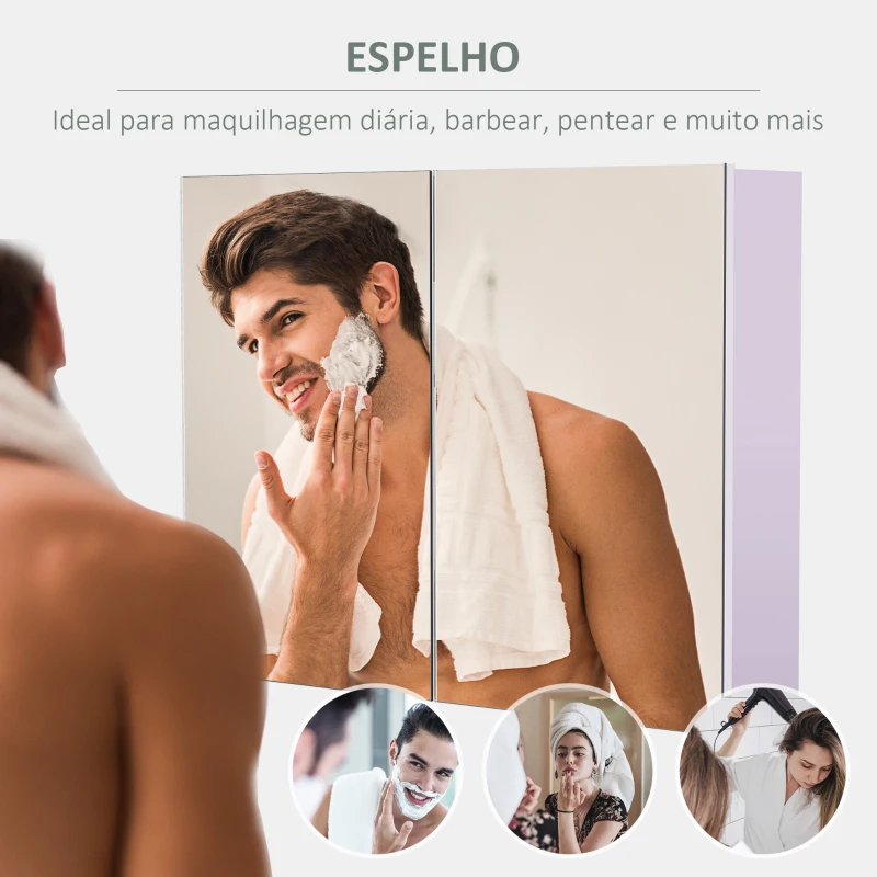 HOMCOM Armário Casa de Banho com Espelho com 2 Portas 3 Prateleiras Internas Estilo Moderno 80x15x60 cm Roxo Claro