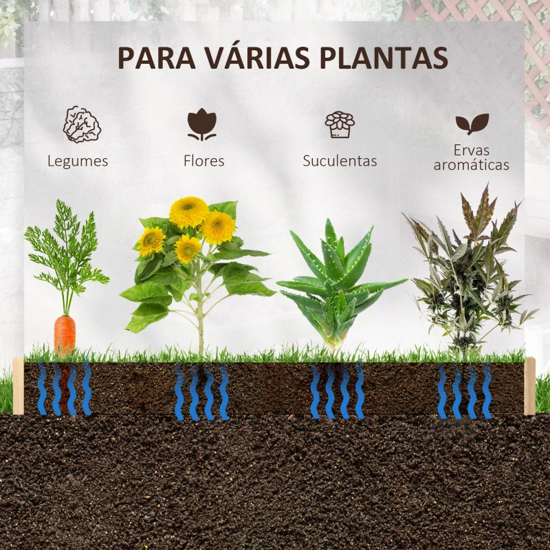 Outsunny Caixa de Plantio de Madeira Quadrada de Chão Horta Vertical para Cultivos de Plantas Flores Ervas Terraço 100x100x16cm Madeira Natural