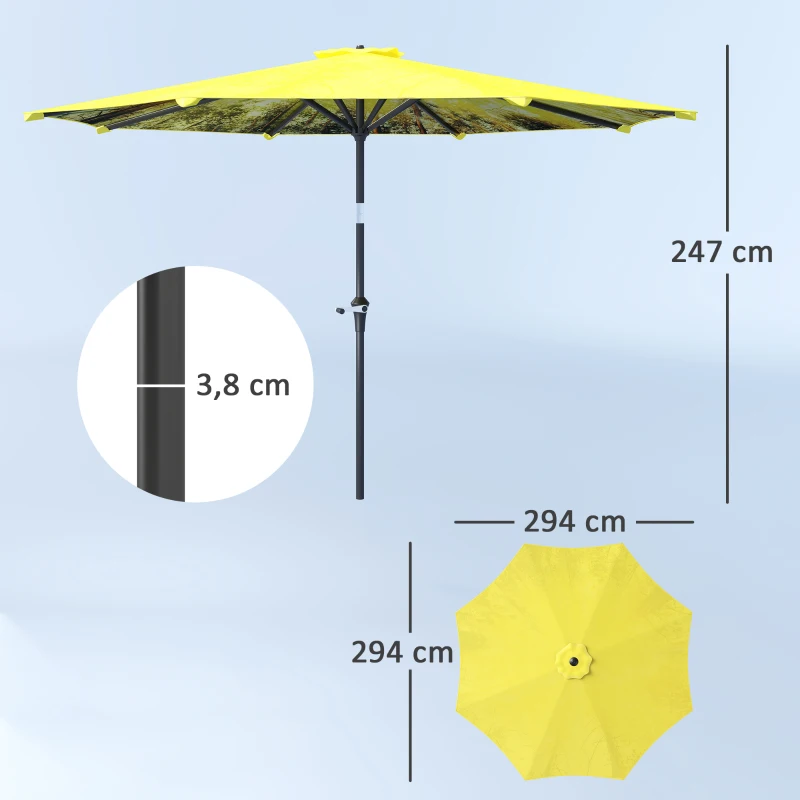 Outsunny Sonnenschirm Ø300 cm, Sonnenschirm mit Handkurbel, achteckig Balkonschirm Gelb(m-3)