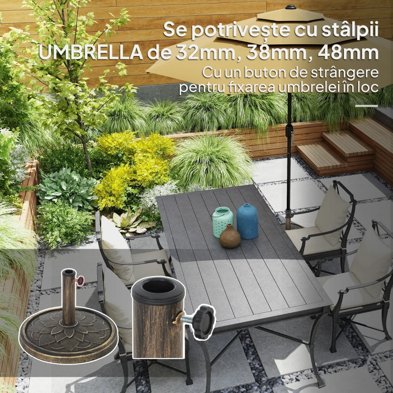 Outsunny Bază Rotundă pentru Umbrelă, Potrivit pentru Stâlpi de 32, 38, 48 mm, Φ46x34 cm, Bronz