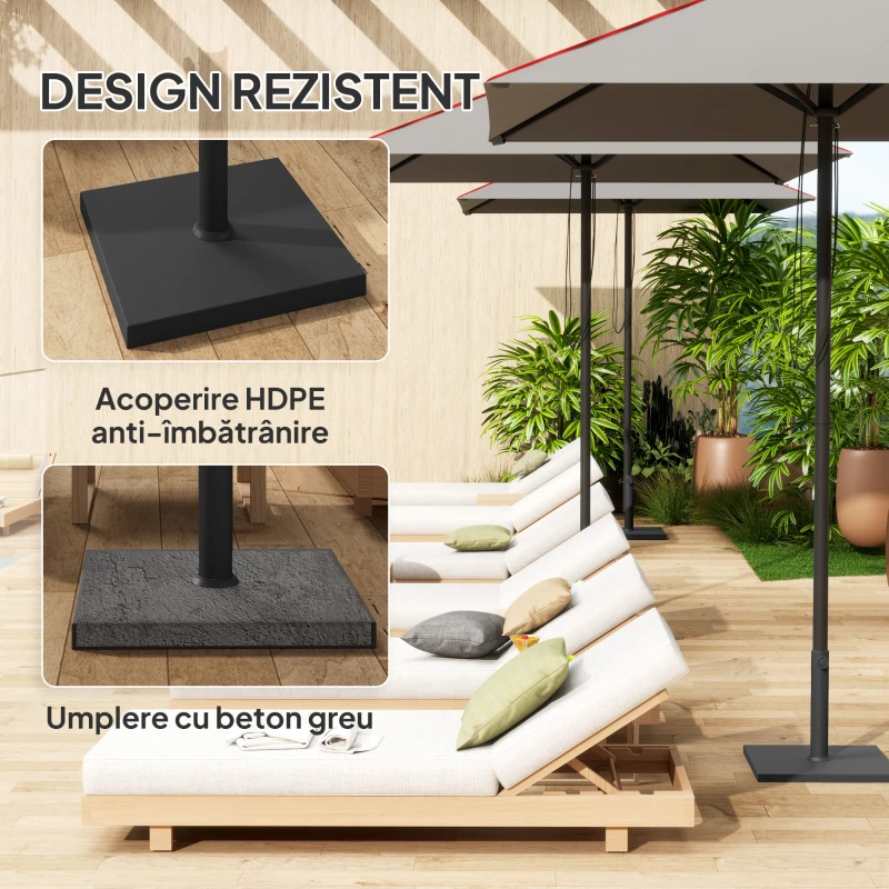 Bază Pătrată Outsunny pentru Umbrelă de 14.5 kg cu Manivelă, din HDPE și Beton, 44x44x30 cm, Negru