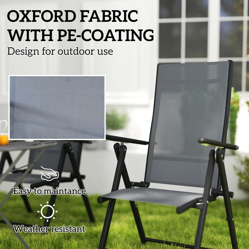 Outsunny Set de 4 Scaune Pliabile pentru Grădină cu Spătar și Șezut din Plasă, 56x69x106 cm, Gri