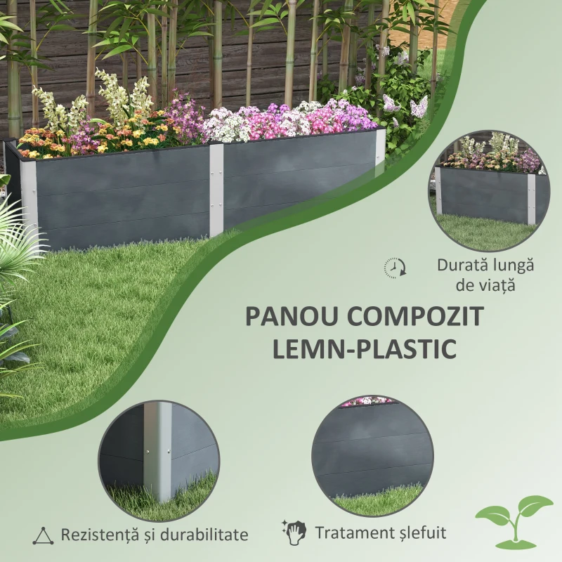 Outsunny Pat de Grădină Înălțat cu Bază Deschisă, Jardinieră Înălțată pentru Grădină, 200x50x56 cm, Gri