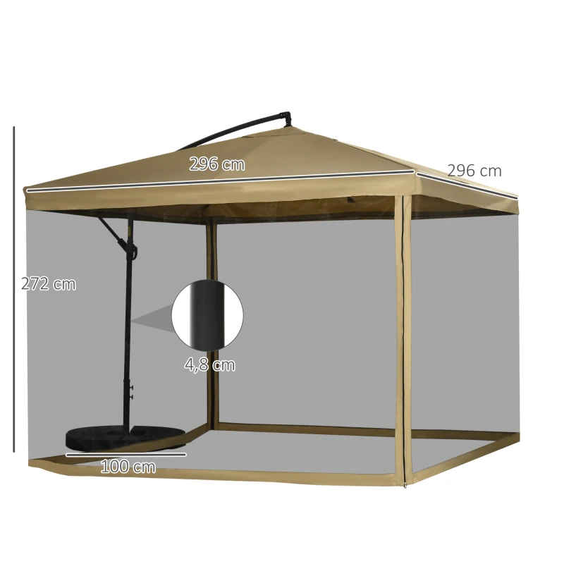 Outsunny parasol met muskietennet, inclusief Handslinger, ventilatieopening, 296 cm x 296 cm x 272 cm, wit+ zwart