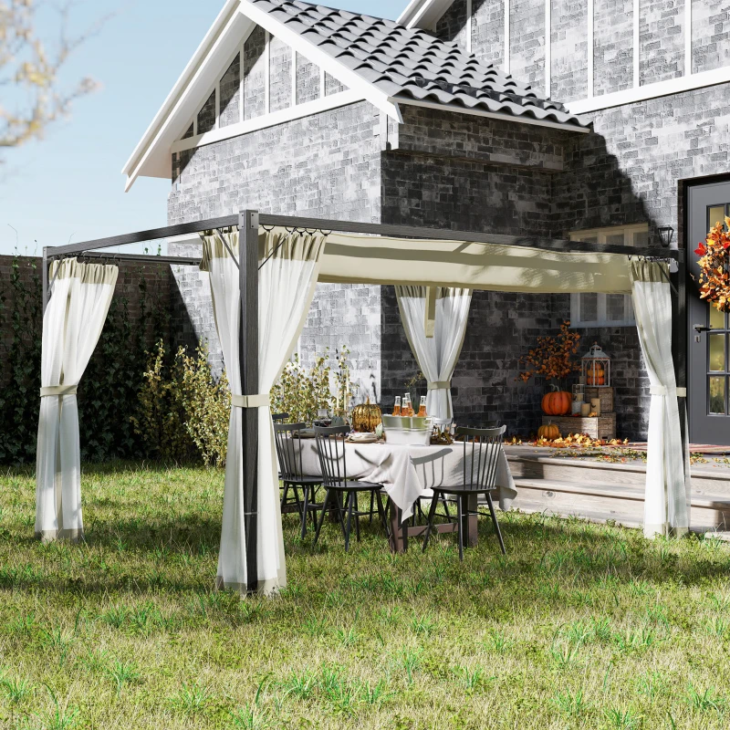 Outsunny 3 x 4m Aluminium Frame Pergola, with Retractable Roof - Khaki