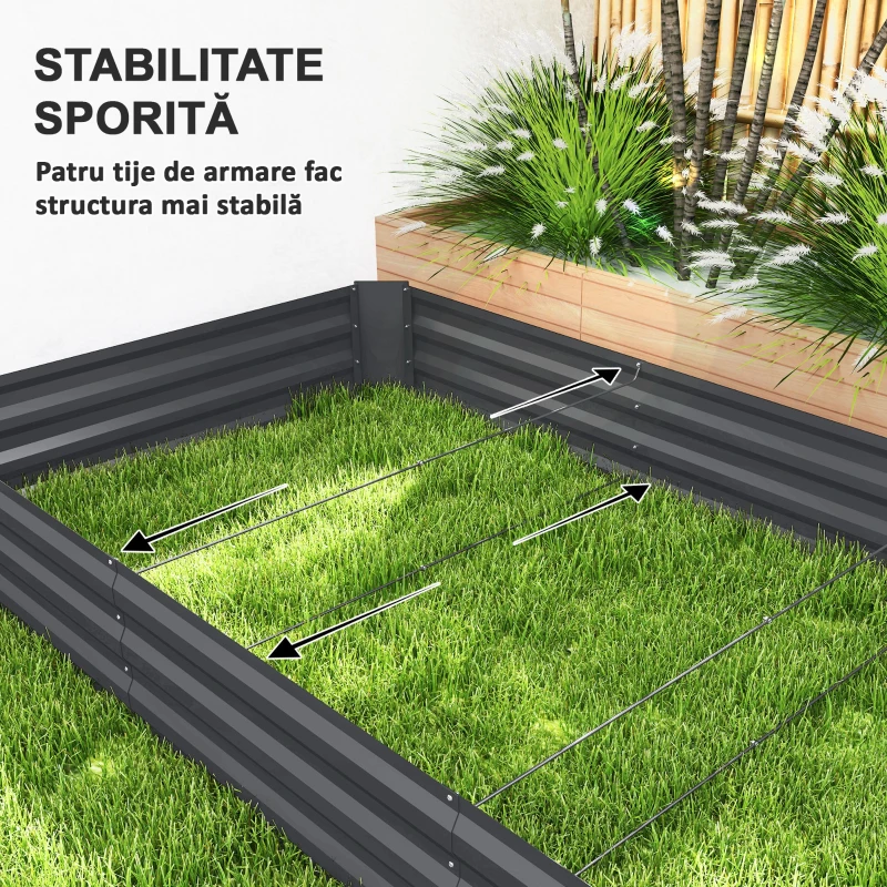Outsunny Strat de Grădină Înălțat Galvanizat cu Partea Inferioară Deschisă, 240x120x30 cm, Gri