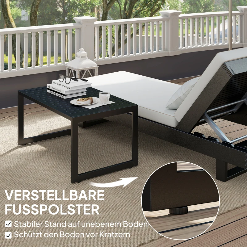 Outsunny Bijzettafel met Latjesontwerp Balkontafel van Aluminium Koffietafel Weerbestendig 90 x 50 x 42 cm Zwart