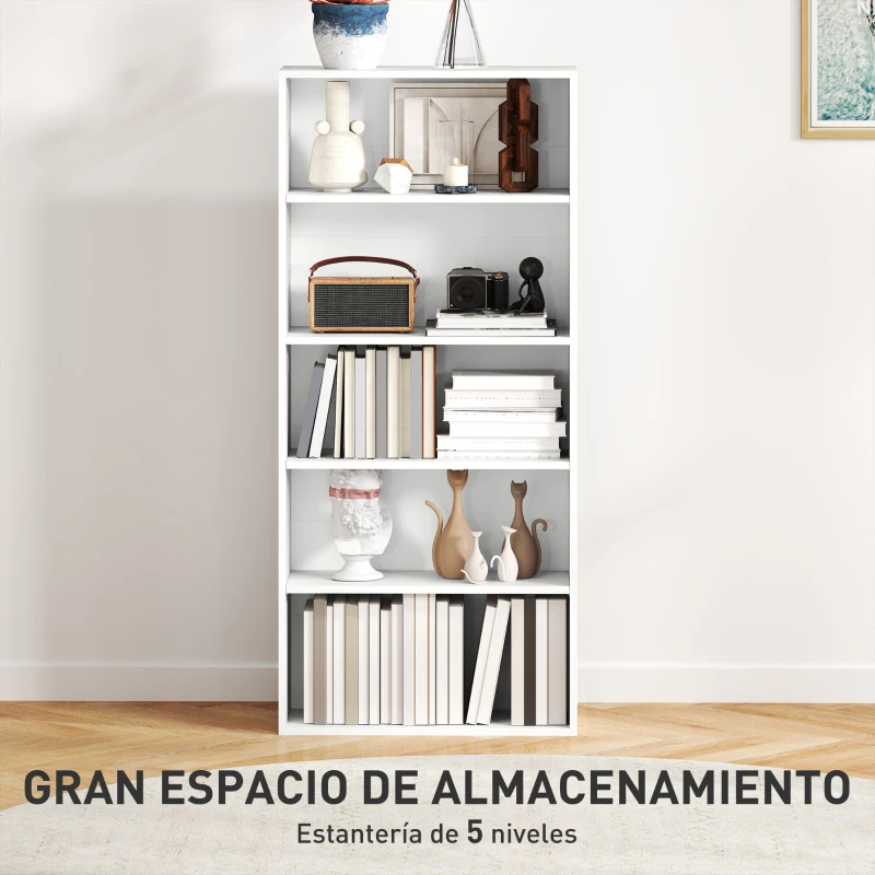 HOMCOM Estantería con 3 Estantes Ajustables y Sistema Antivuelco para Oficina Salón o Dormitorio 60x24x133,5 cm Blanco