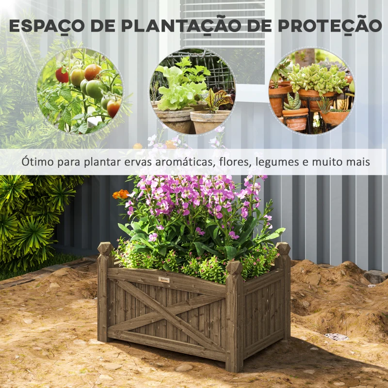 Outsunny Floreira de Madeira Elevada para Cultivar Plantas Flores Ervas Floreira Retangular 60x39x37 cm Castanho Escuro
