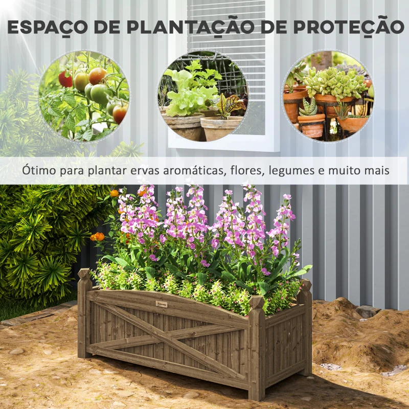Outsunny Floreira de Madeira para Cultivar Plantas Flores Ervas Floreira Retangular para Jardim Varanda 90x39x37 cm Castanho Escuro