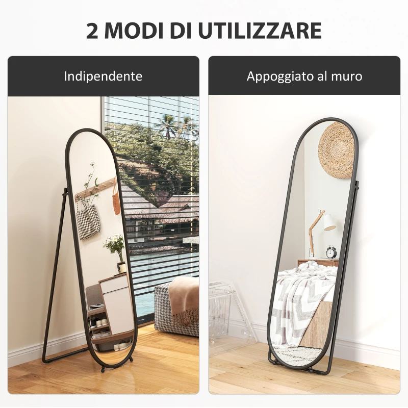 HOMCOM Specchio a Figura Intera da Terra con Supporto Pieghevole, in Vetro e Metallo, 40x41x159 cm, Nero