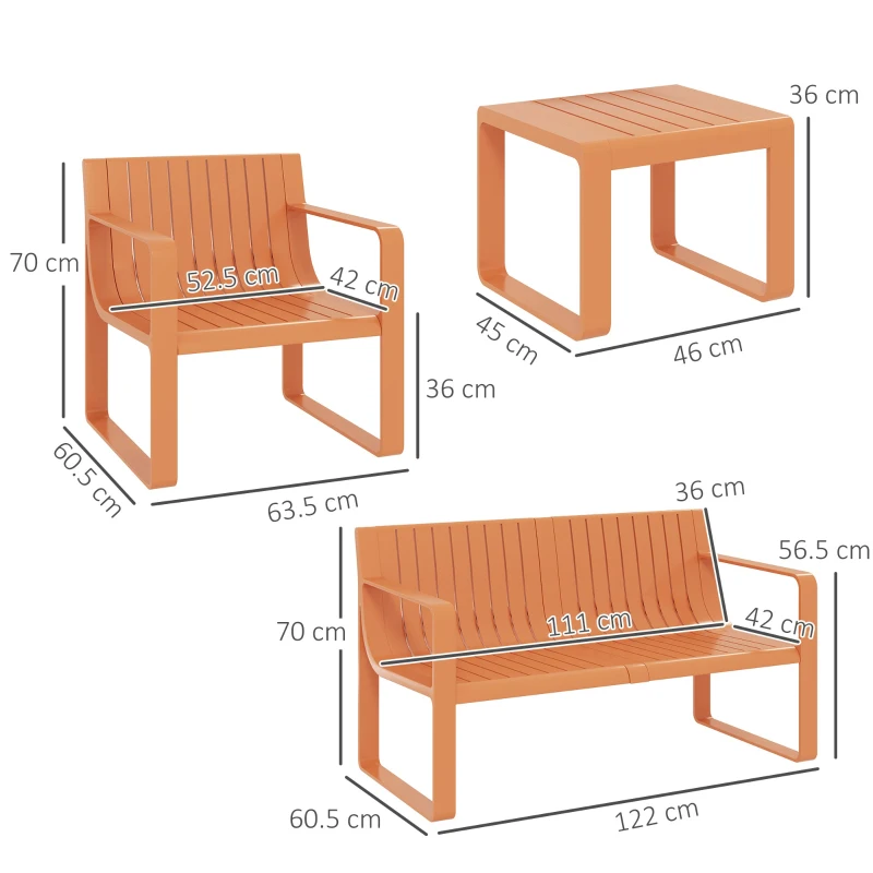 Outsunny Set de Mobilier de Grădină din 5 Piese cu Canapea, 2 Scaune și 2 Mese, 122x60,5x70 cm, Portocaliu(m-3)