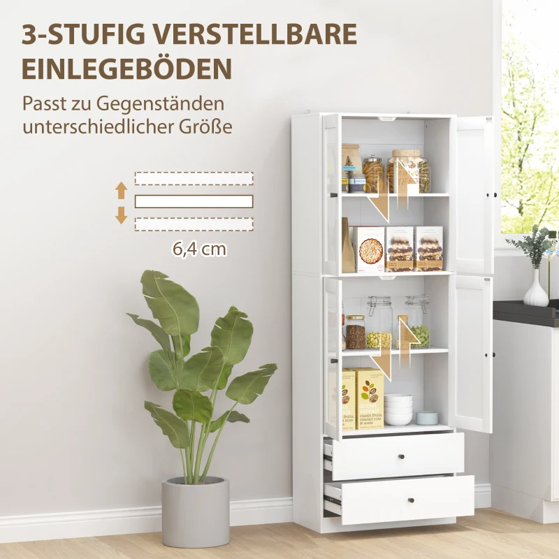 HOMCOM Szafka kuchenna z szufladami i drzwiami szklanymi, powierzchnia z melaminy, Biały