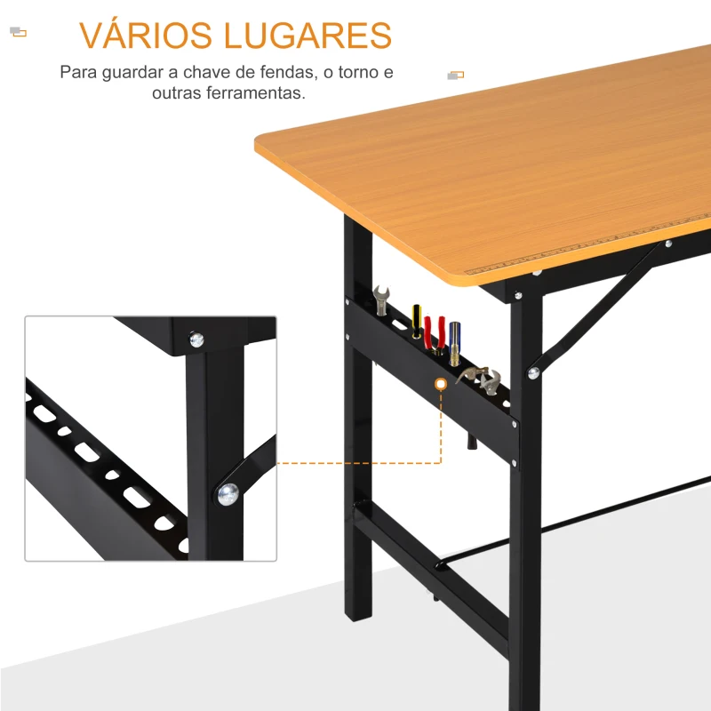HOMCOM Bancada de Trabalho Dobrável Mesa de Trabalho Dobrável com Régua Transferidor 100x60x75,5 cm Madeira e Preto
