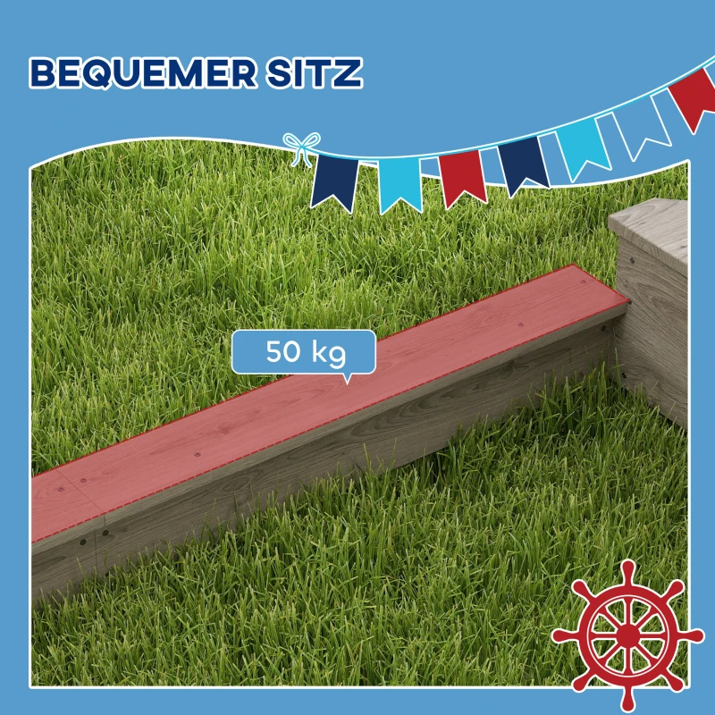 Outsunny Piaskownica Piracki Statek z Daszkiem i Zestawem Kuchennym dla Dzieci, Drewno, 180 x 103 x 144,5 cm, Szara