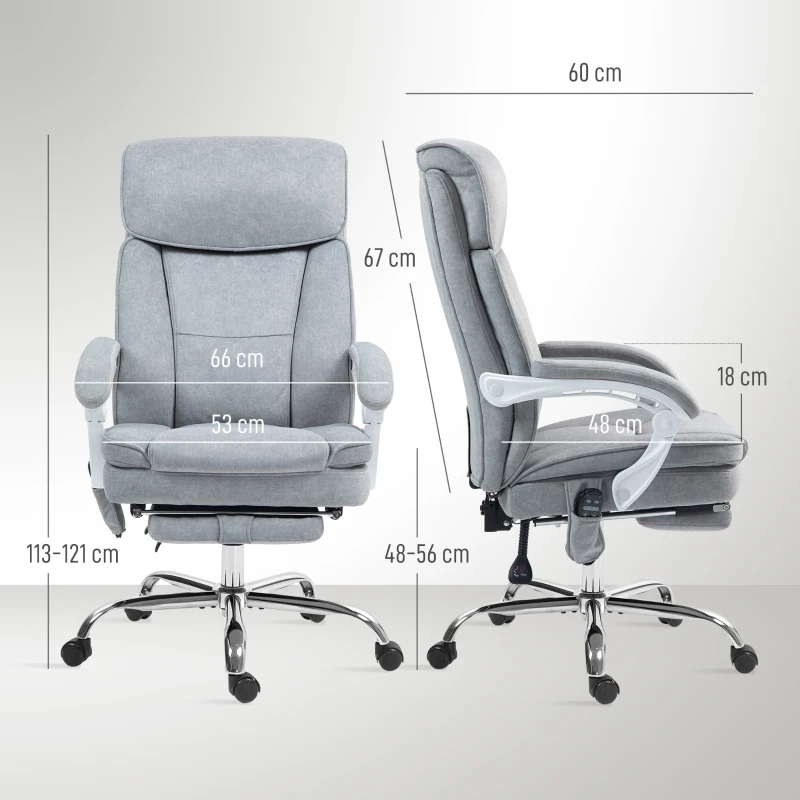 HOMCOM Scaun de Birou cu Masaj prin Vibrații, Roți Pivotante și Înălțime Reglabilă, 66x60x113-121 cm, Gri(m-3)