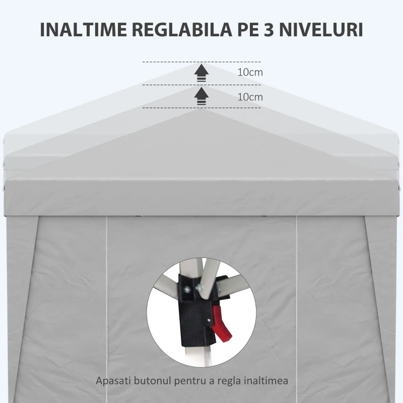 Outsunny Foișor Pliabil cu Înălțime Reglabilă, Uși, Ferestre și Geantă de Transport, 298x298x288 cm, Gri Deschis