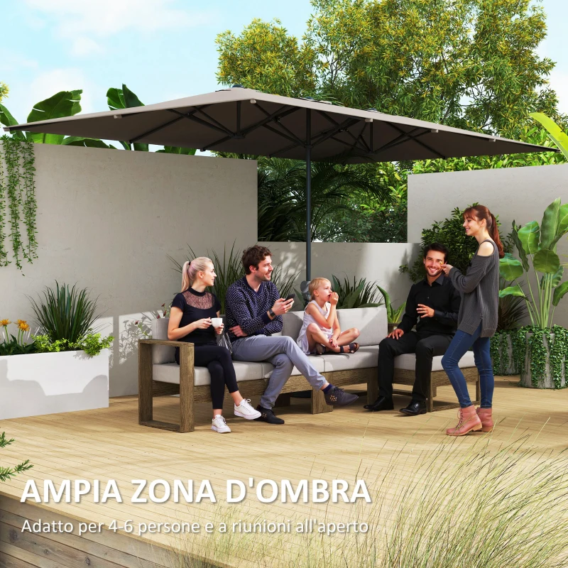 Outsunny Ombrellone Doppio da Giardino 4.5x2.6 m, Apertura a Manovella e 12 Stecche, Grigio