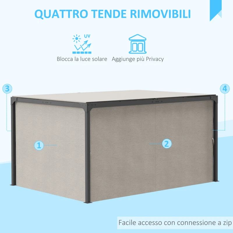 Outsunny Gazebo Pergola con Tende Laterali e Tetto Apribile in Alluminio e Acciaio, 3x3m, Beige