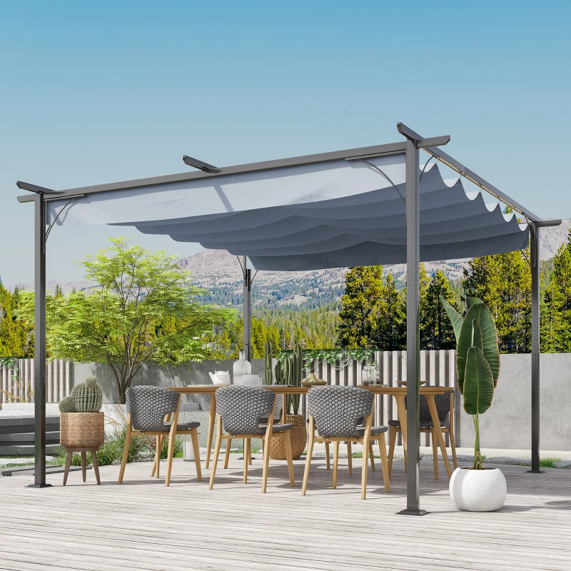Outsunny 3.5 Sliding Pergola Canopy Metal Pergola Retractable Canopy for Garden Shade, Grey