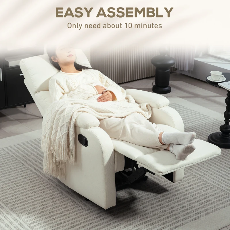 HOMCOM Fotoliu Recliner din In cu Suport Reglabil pentru Picioare, 69x91,5x103 cm, Alb crem