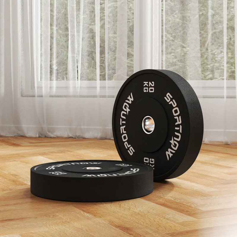 SportNow Set de Discuri de Greutate cu Protectie din Cauciuc Solid, cu Orificii, 45x8 cm, Negru