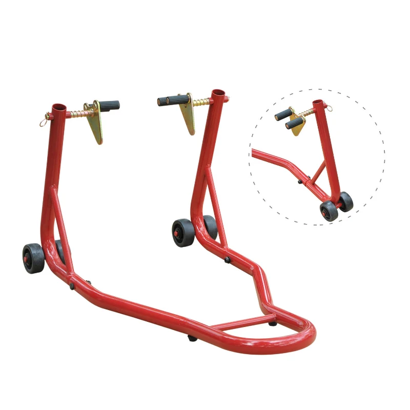 HOMCOM Cavalete Universal tipo Suporte Dianteiro de Mota Portátil e Móvel – Cor Vermelho – Aço – 80x50x40 cm