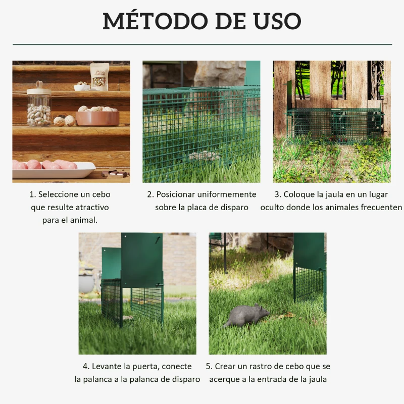 Outsunny Trampa para Animales Vivos 60x18x20 cm con 2 Puertas Asa y Marco de Acero para Conejos Ardillas Hurones Verde