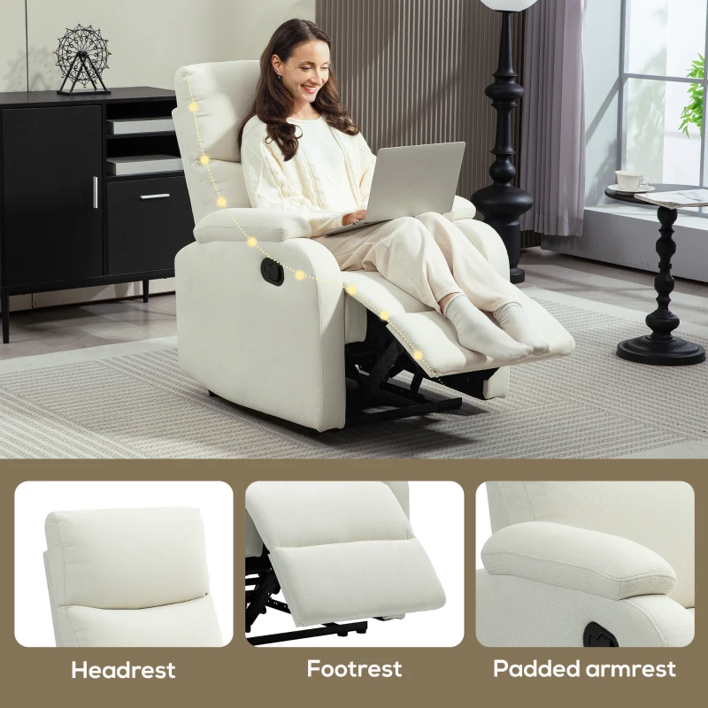 HOMCOM Fotoliu Recliner din In cu Suport Reglabil pentru Picioare, 69x91,5x103 cm, Alb crem
