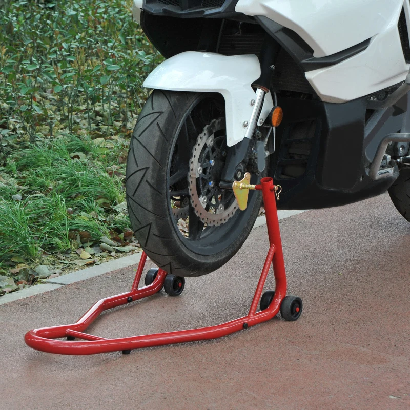 HOMCOM Cavalete Universal tipo Suporte Dianteiro de Mota Portátil e Móvel – Cor Vermelho – Aço – 80x50x40 cm