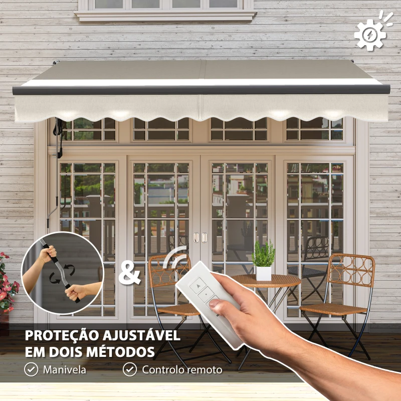 Outsunny Toldo Elétrico Retrátil com Controlo Remoto 296x250 cm Toldo de Exterior Enrolável com Manivela e Proteção UV30+ Creme