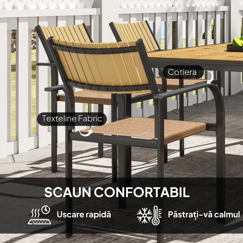 Outsunny Set de Exterior din 7 Piese cu Masă Extensibilă și 6 Scaune Suprapozabile, 160/240x90x74 cm, Maro