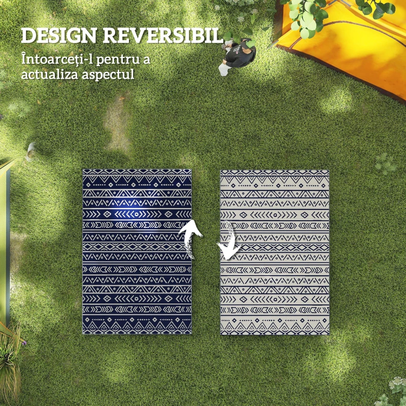 Outsunny Covor Reversibil pentru Exterior, Impermeabil, din Paie de Plastic, 182x274 cm, Albastru