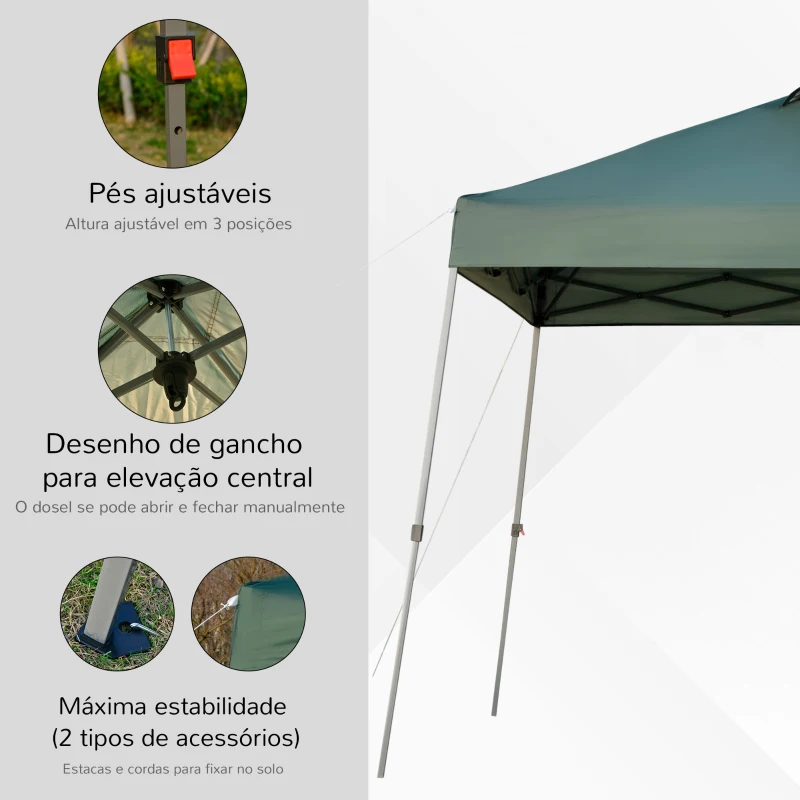 Outsunny Tenda Dobrável 3x3 Portátil de Jardim com Bolsa de Transporte com Rodas Aço para Exterior Festas Campismo Verde