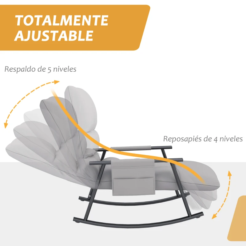 HOMCOM Silla Mecedora con Respaldo y Reposapiés Ajustables Mecedora de Salón Tapizado en Microfibra 60x134x70 cm Gris