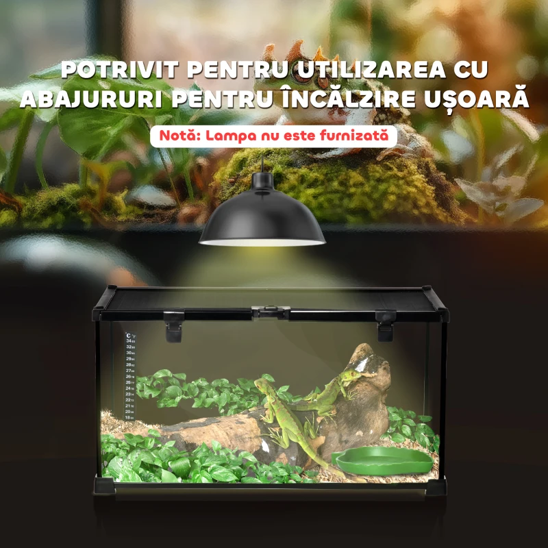 PawHut Terariu Înălțat pentru Reptile cu Încuietoare și Ușă pentru Hrănire, 50x30x25 cm, Negru