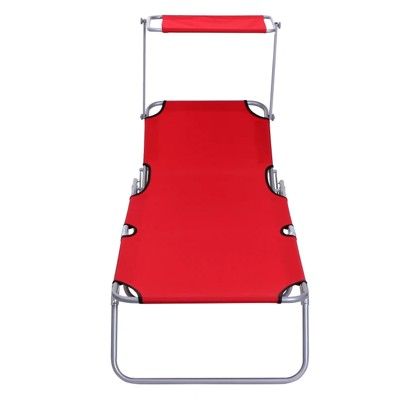 Outsunny Sonnenliege klappbar Gartenliege mit Dach, Liegestuhl mit 4-Fach verstellbare Rückenlehne, wetterfeste Campingliege bis 120 kg belastbar, für Garten Strand Pool, Rot