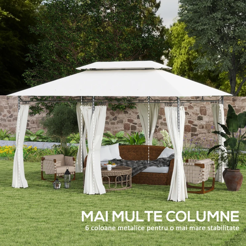 Outsunny Pavilion de Grădină cu Acoperiș Dublu, 397x297x265 cm, Alb Crem